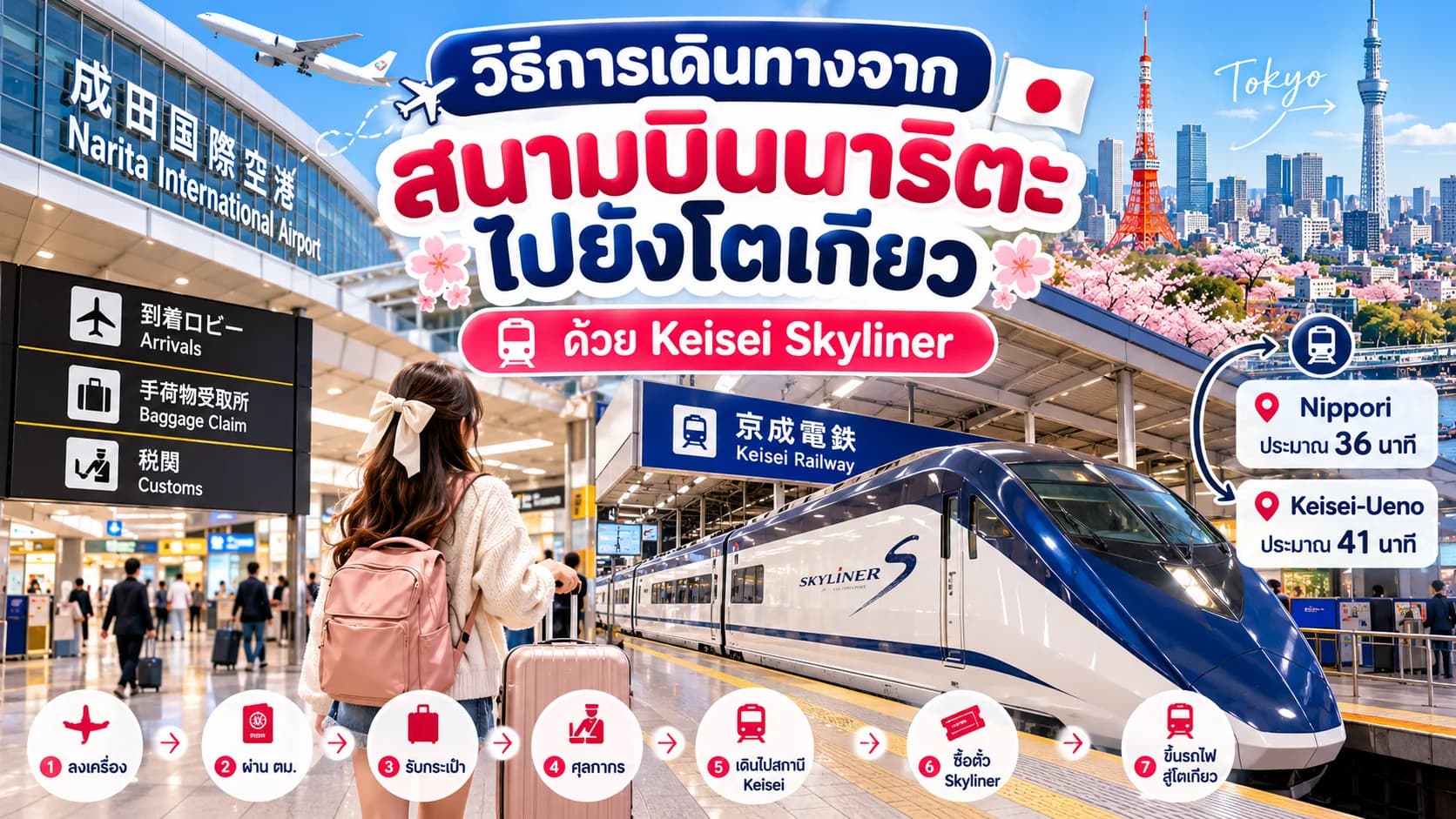 วิธีเดินทางจากสนามบินนาริตะไปโตเกียวด้วย Keisei Skyliner | Yahweh Booking